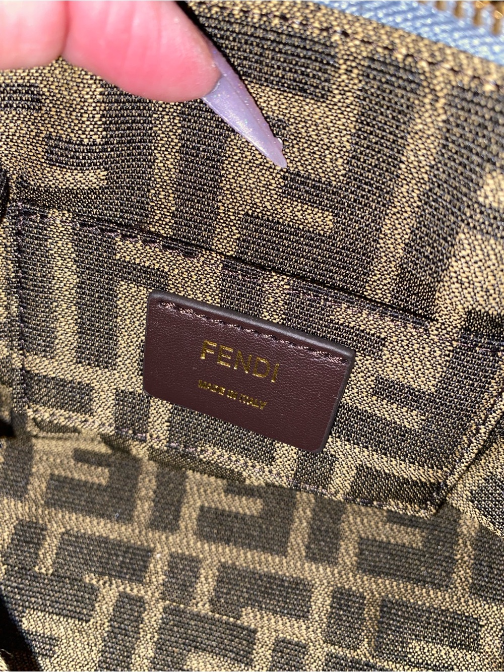 Fendi Blue FF Canvas Mini Bag with Tan Leather Handles - Picture 6 of 8
